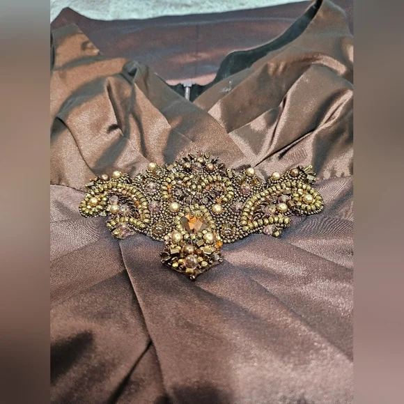 David Meister Brown Copper Bronze Cocktail Dress Beaded 6 - Picture 8 of 16